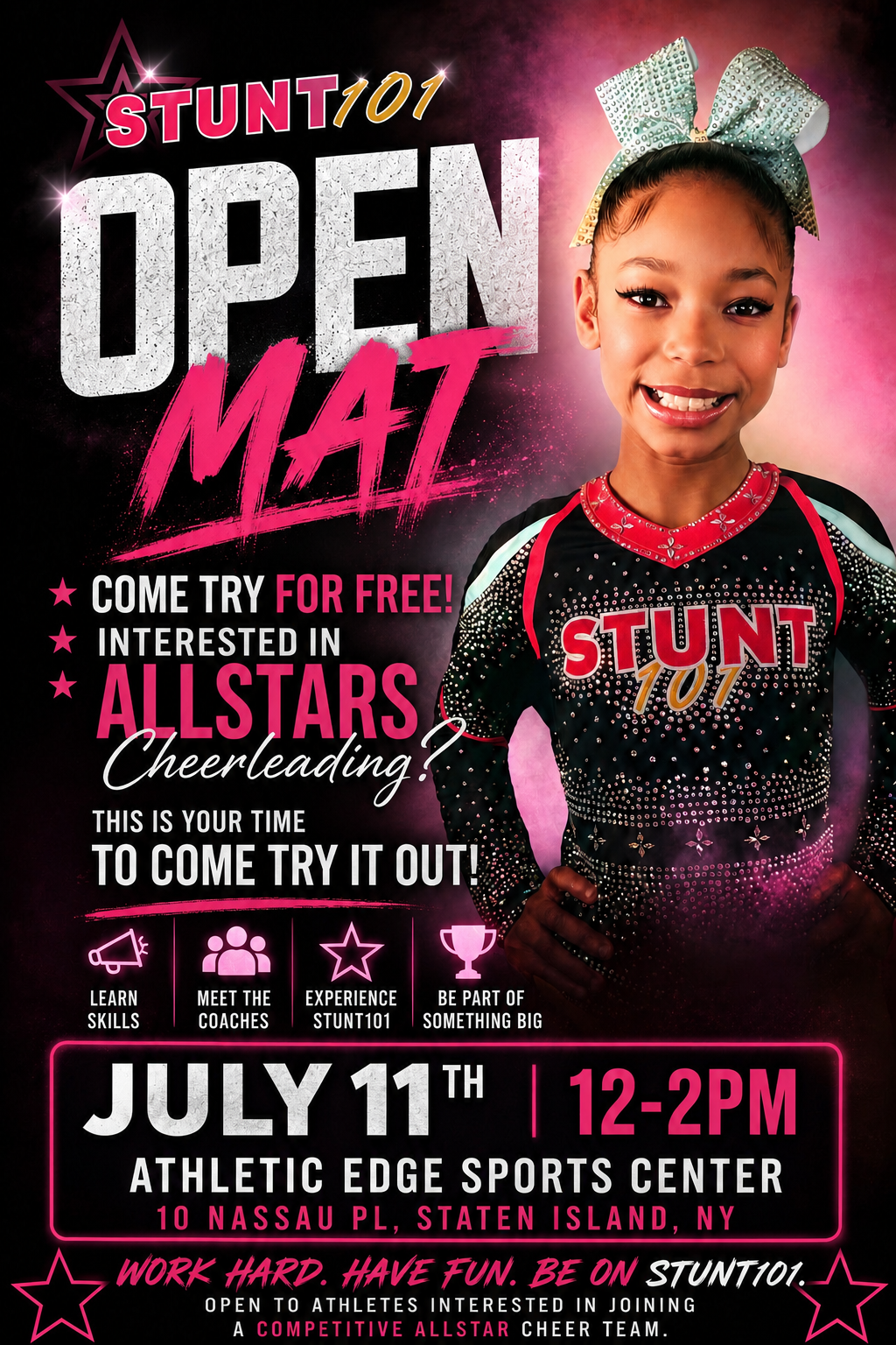 Stunt101 Open Mat — July 11, 2026 at Athletic Edge, 12–2 PM
